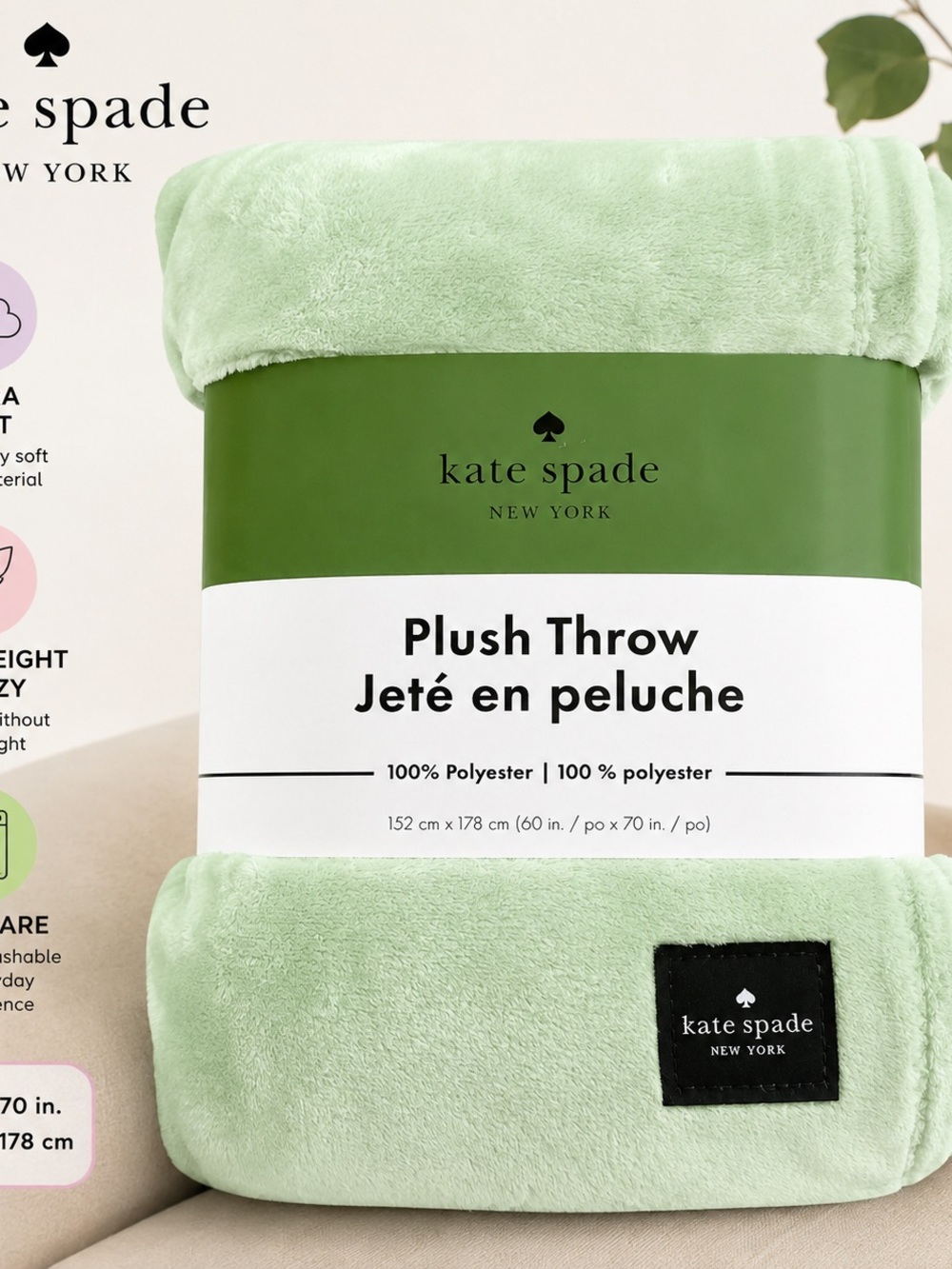 kate spade Mint Green Plush Throw Blanket